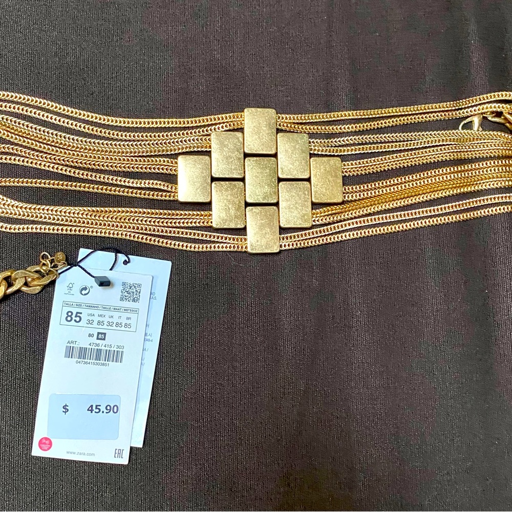 Zara Golden Metal Belt with
Lobster Clasp Fastening.